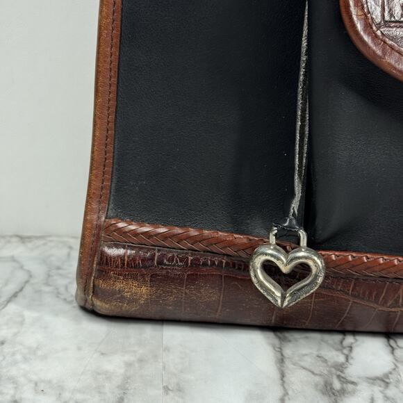 Brighton For Business Leather Croc Embossed Satchel Briefcase Top Handle Bag - Picture 4 of 16